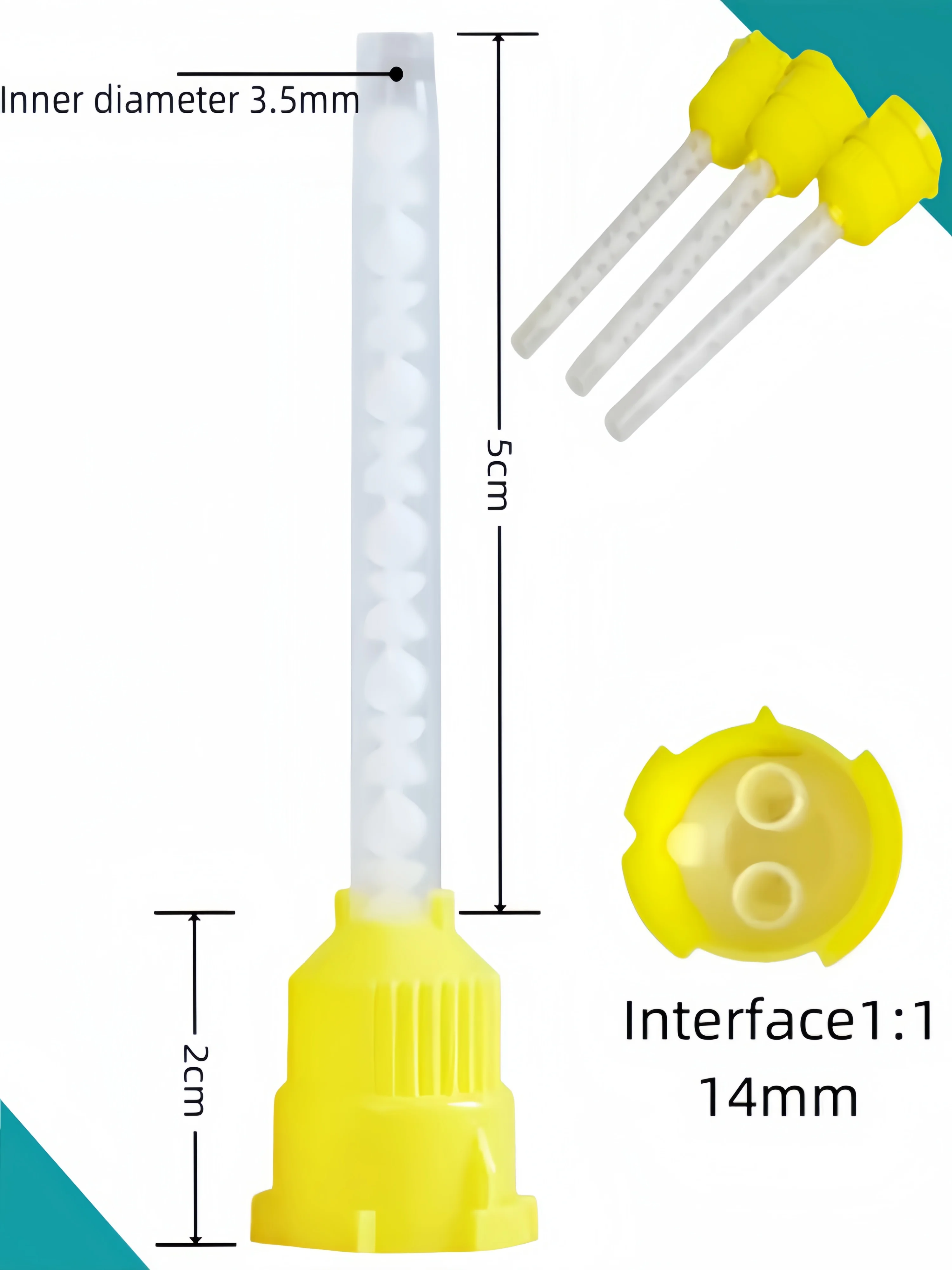 

50/100 шт. насадки для смешивания оттисков зубов-желтые силиконовые резиновые конвейерные насадки для легких оттисков тела в стоматологии
