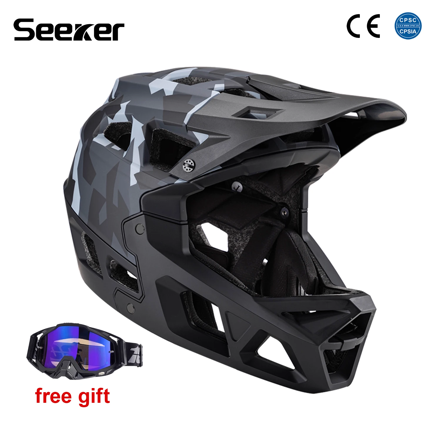 UMUSEEKER Camouflage Full-Face Mountain Bike Helmet Off-Road Riding Safety Helmet Downhill Outdoor Sports Protective Equipment