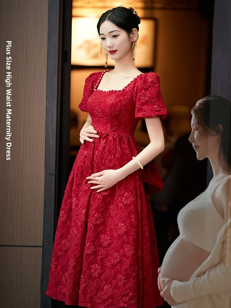 

Red Wedding Dr Materni Gown for Engagement And Marriage High Waist A-Line Skirt ort Sve Ele Materni Dr