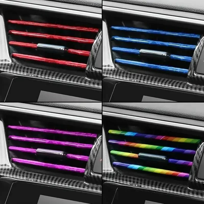10Pcs U-shaped Car Air Outlet Decorative Strip Chrome-Plated PVC Car Interior Styling Decor Clip Trim Auto Interior Accessories