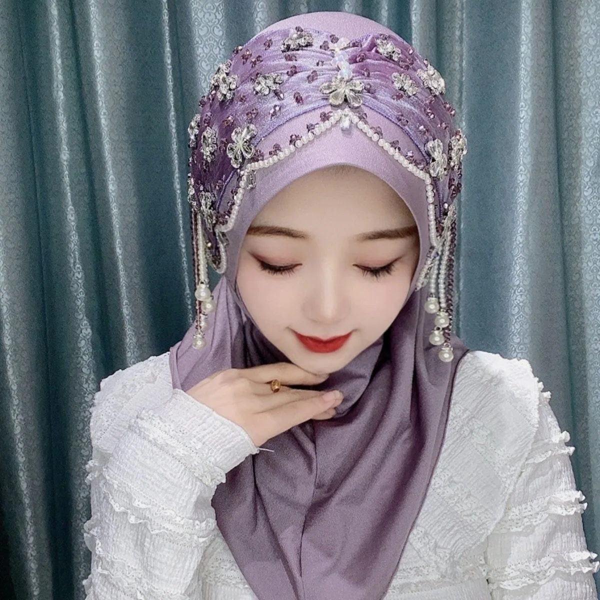 Gemstone Wedding Party Style New 2023 Muslim Women Hat Hijab