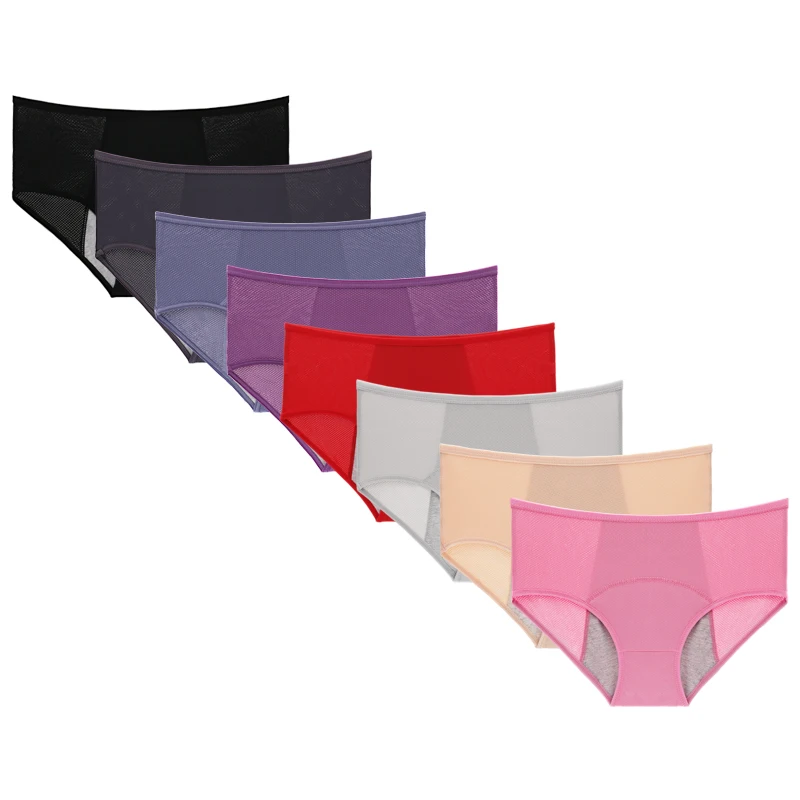 Calcinhas menstruais à prova de vazamentos para mulheres, respiráveis, de malha, reutilizáveis.