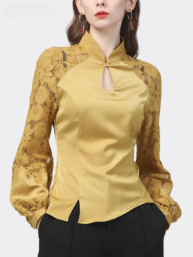 

Effect Slimming Long Sve Lace irt Женский крой Design Sense Faion Top Base Quali New Sle Оригинальный дизайн Полиэстер ...