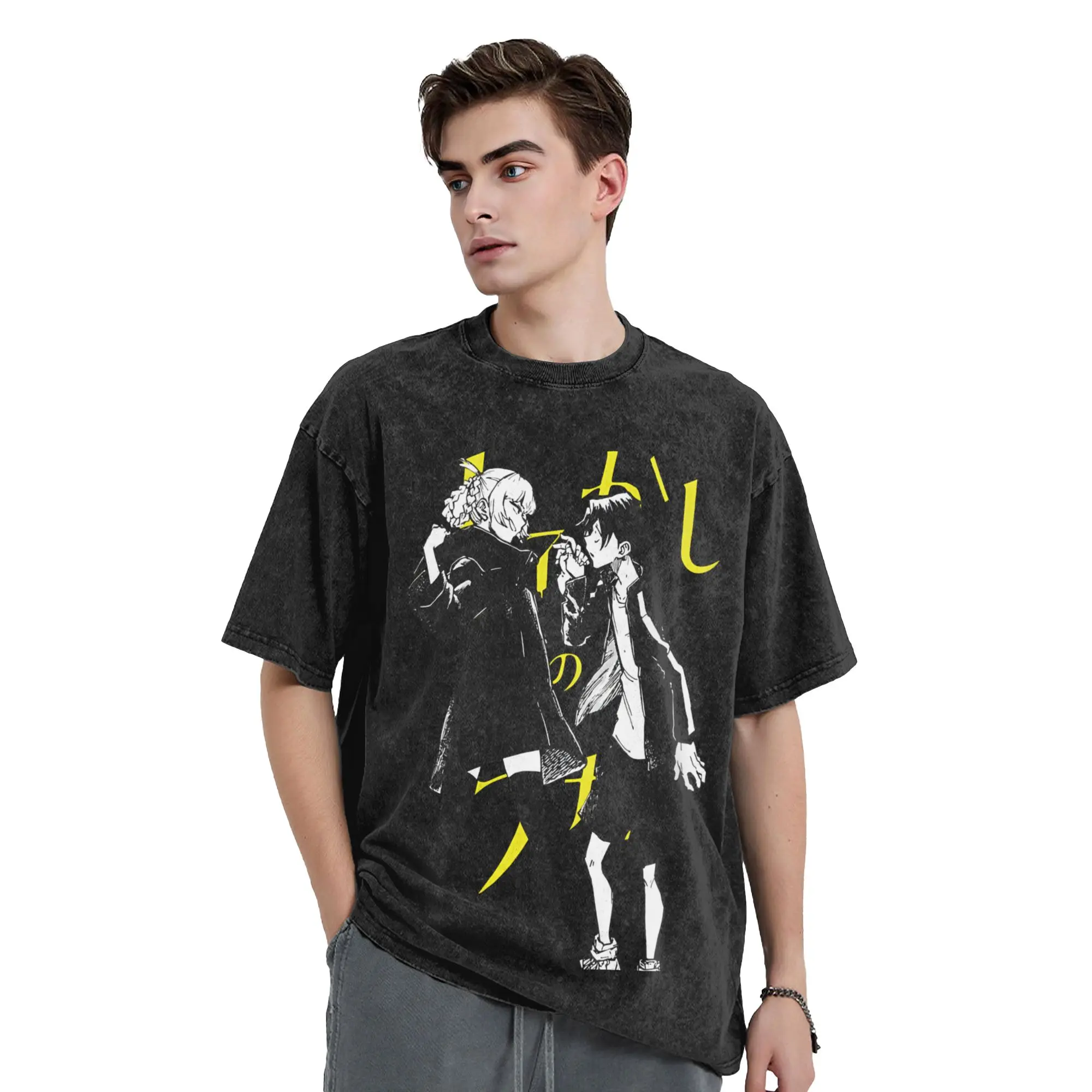 Harajuku Washed T-Shirt Call of the Night Nazuna and Kou Cotton TShirts  Tee Shirt for Couple Summer Y2K Classic Casual Clothing