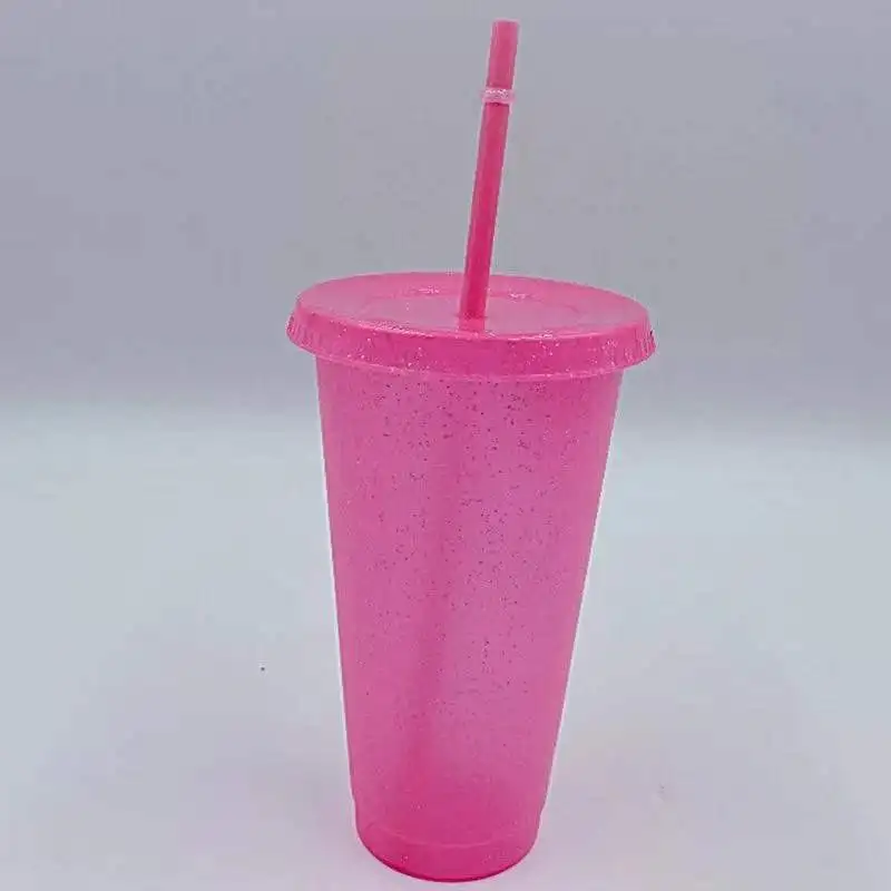 1pcs Cold Drink Change Color Straw Mugs with Lid Logo Coffee Cup Reusable Plastic Tumbler Matte Juice Cup Straw Cup