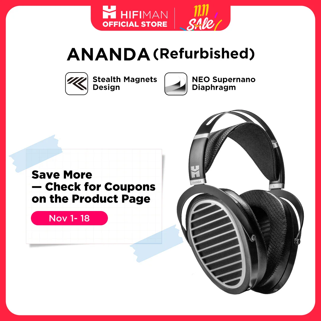 Refurbished: HIFIMAN Ananda Stealth Magnet Version Open-Back Over-Ear Planar Magnetic Hi-Fi Headphones for Audiophiles