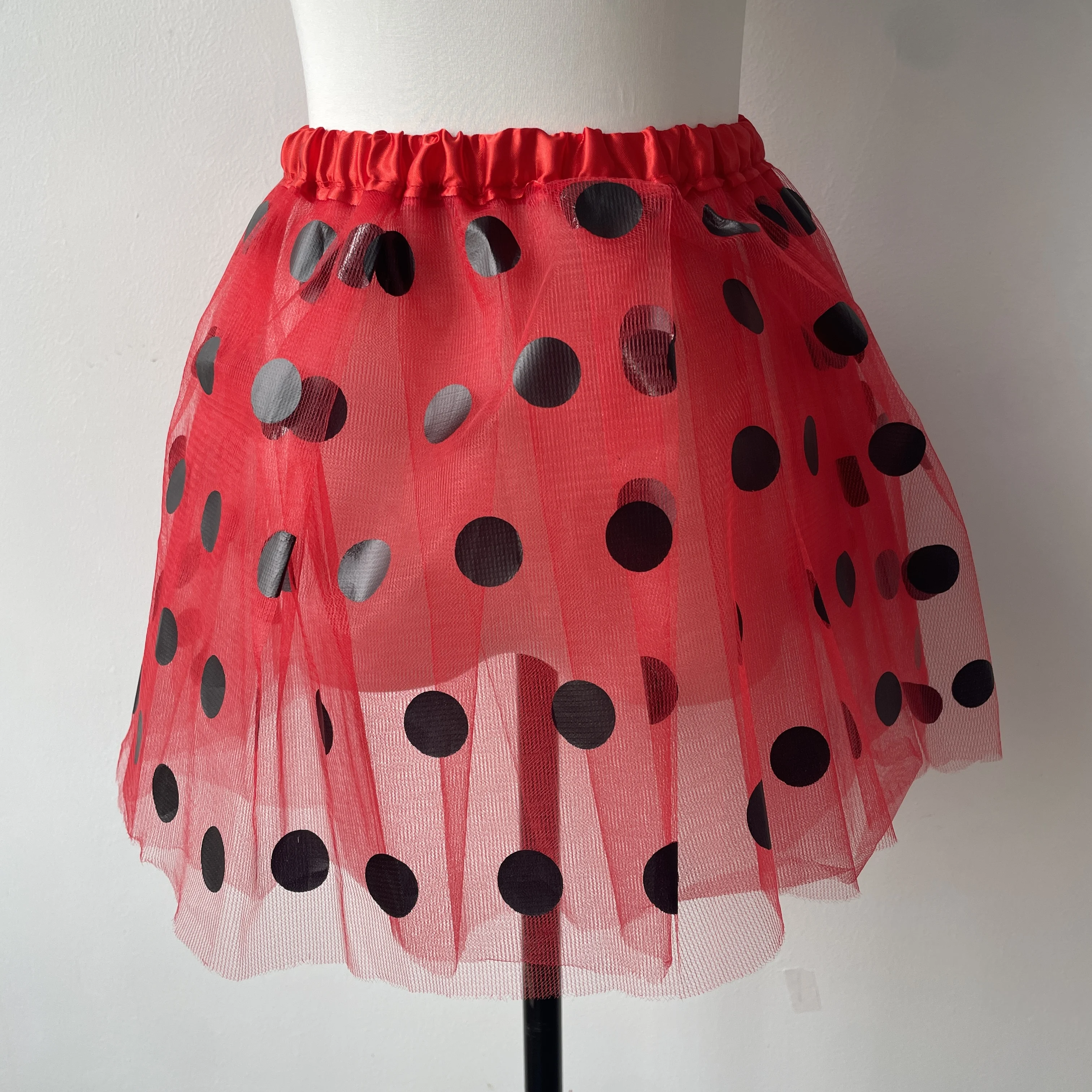 Children\'s mesh dress half skirt with big black dots, bee or ladybug dress, holiday carnival mini skirt