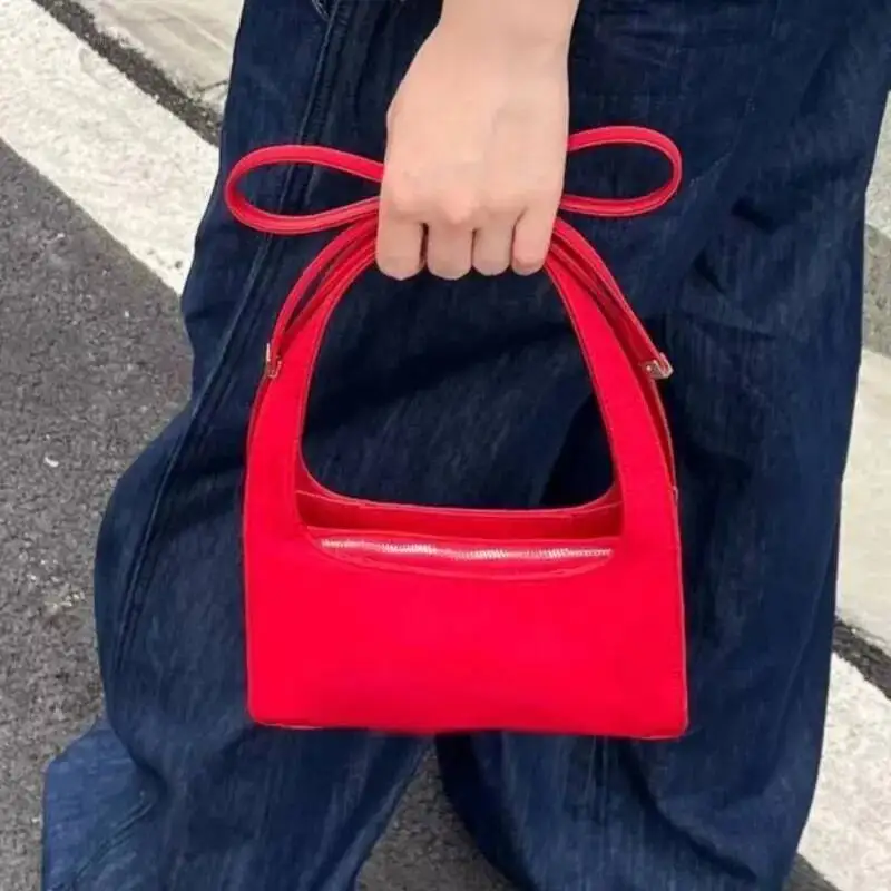 Bloom Vintage Red Hand Bag Purse Women New Sweet Cool Hot Girls Portable Handle Wallets Female Retro Cute Y2k Bags Aesthetic