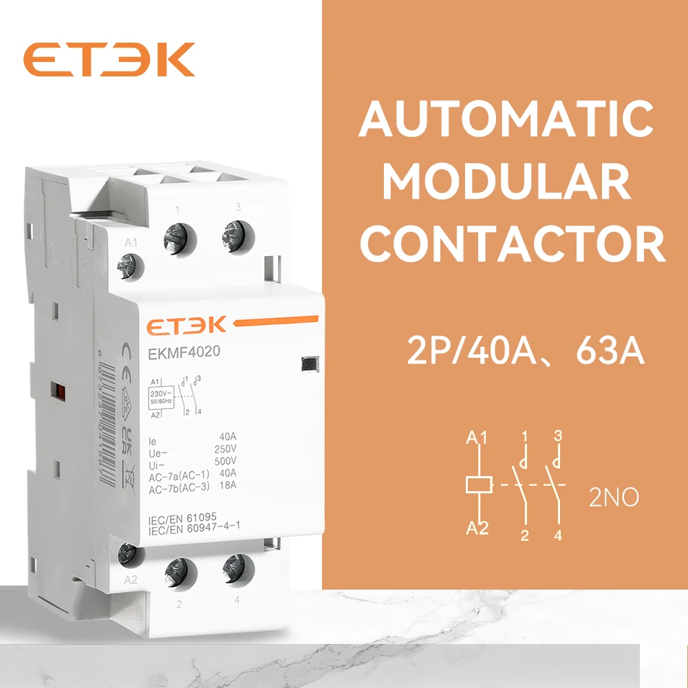 ETEK  Three Phase AC Type  4pole 220V 50Hz Din Rail Household  25A 40A 63A Modular Contactor Switch Controller  EKMF