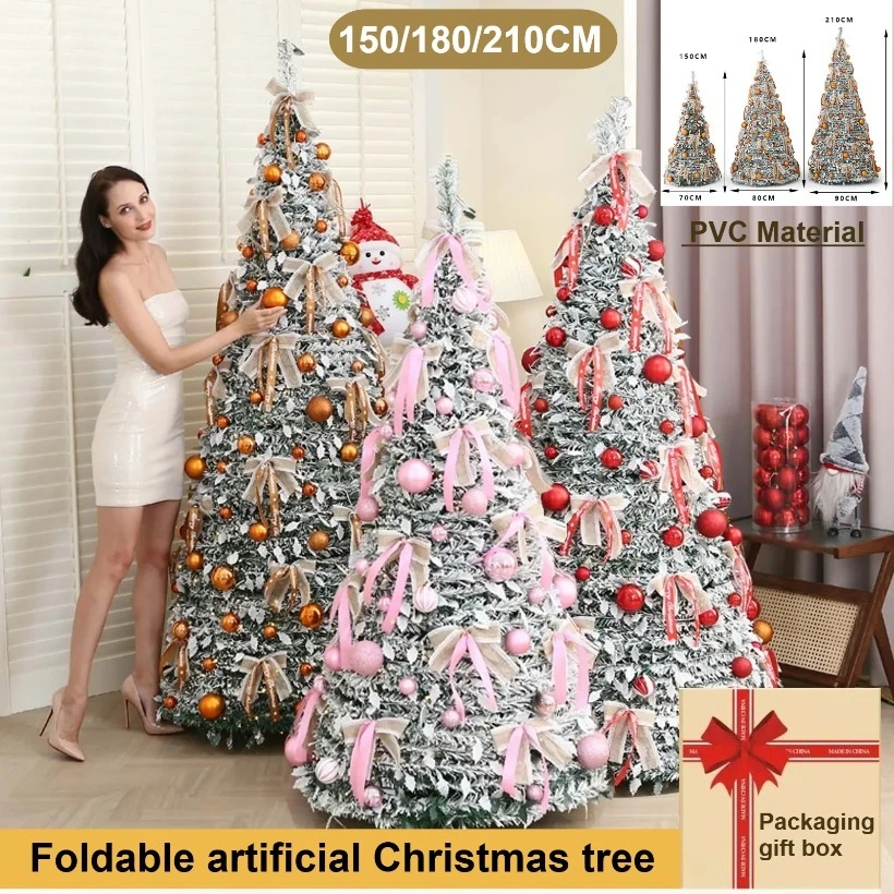 

Foldable Artificial Christmas Tree PVC Material with Decorative Lights Telescopic Christmas Tree 1.5m-2.1m Home Party Decoration