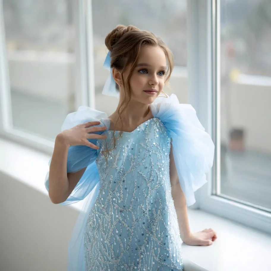 

Formal Occasions Wear Girls Birthday Dress Mesh Design Niche Children's Sequined One Year Old Celebration Spring