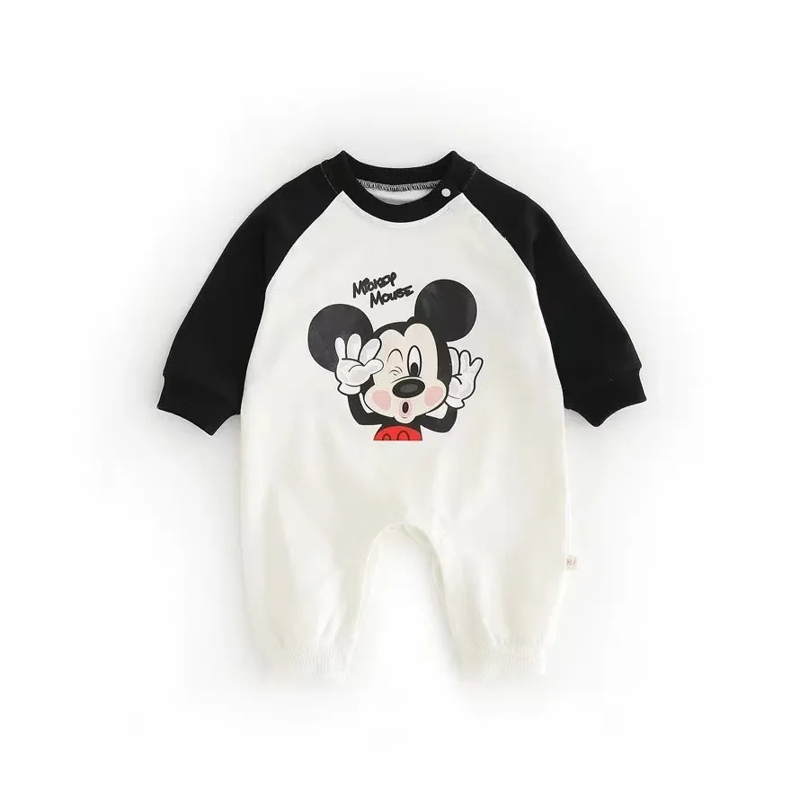 Baby Crawling Suit 2024 Summer New Children\'s Cartoon Disney Printed Mickey Mouse Jumpsuit Sweater Children\'s Clothing