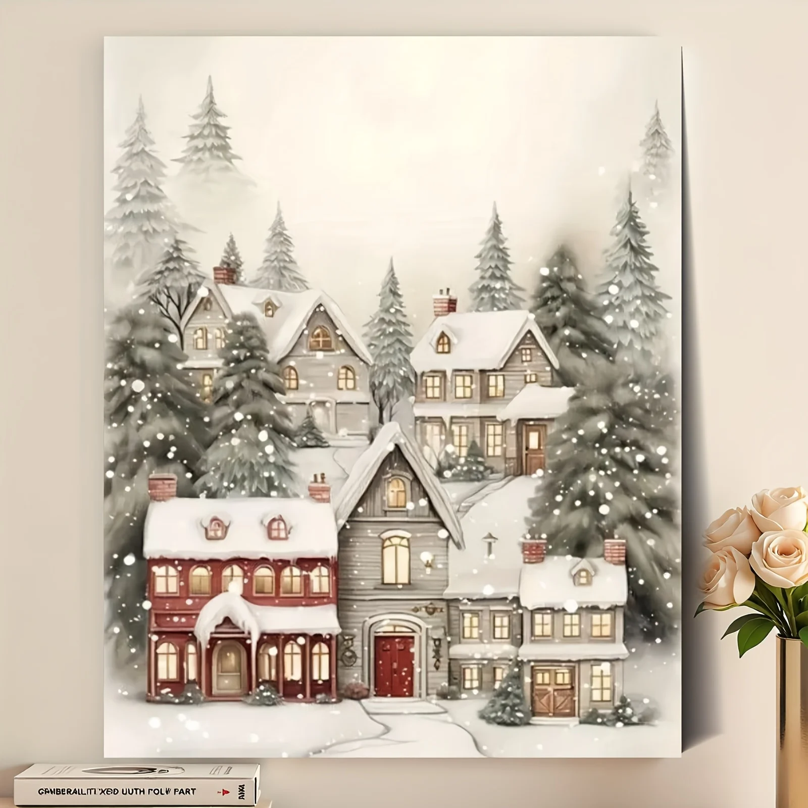 [ Flat Frameless][professional Art Use]1pcs Digital Oil Painting Set, Beginner Level Set, Winter Snow View Cabin Decoration