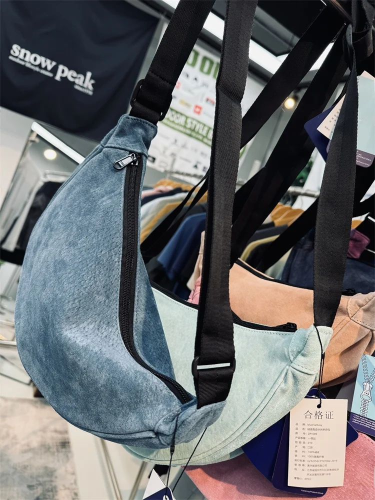 Classic Outdoor Casual Crossbody Genuine Leather Dumpling Bag Unisex Single Shoulder Diagonal Macaron Style Soft Fabric 