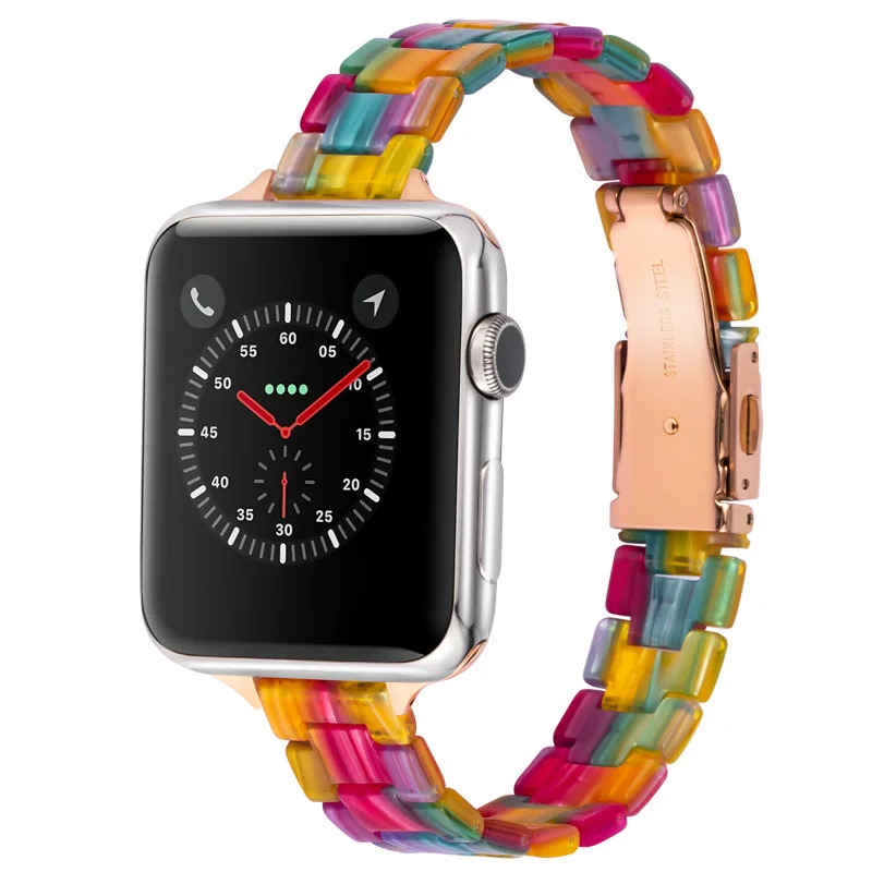 Slim Resin Band For Apple Watch 38mm 42mm 40mm 44mm 41mm 45mm 49mm Women Strap For iWatch Series 6 5 4 Se 3 9 8 7 Strap Correa