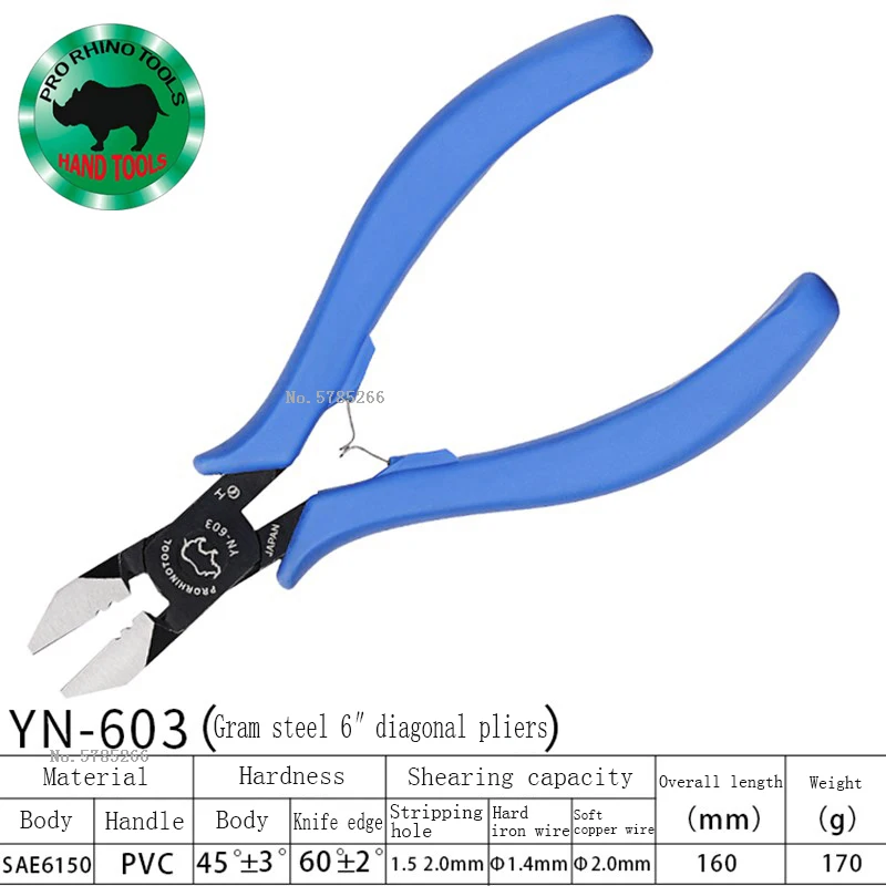 Original Japanese Rhino RHINO Gram Steel YN Oblique Pliers With Stripping Wire YP603 Needle-Nose Pliers Can Cut Steel Wire