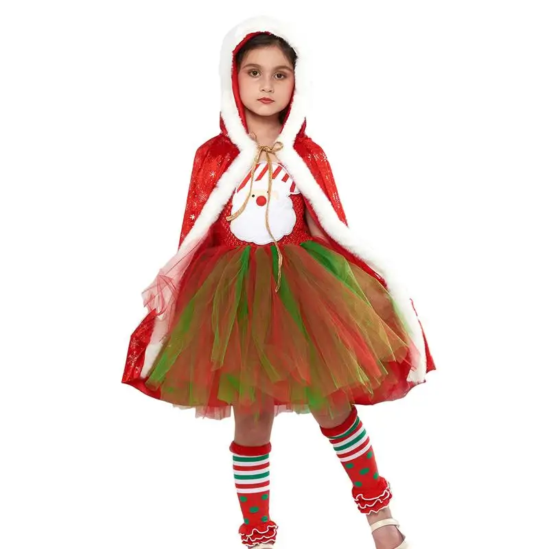 Little Girl Christmas Costumes Fluffy Dress Costume Christmas Cosplay Dress Sleeveless Red Stage Dress With Cape Tutu Skirt