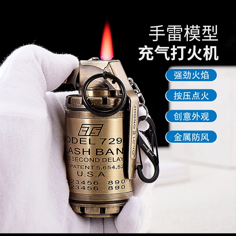 High-grade Decoration Grenade Model Inflatable Lighter Windproof Direct Impact Strong Fire Pressure Red Flame Cigarette Lighter