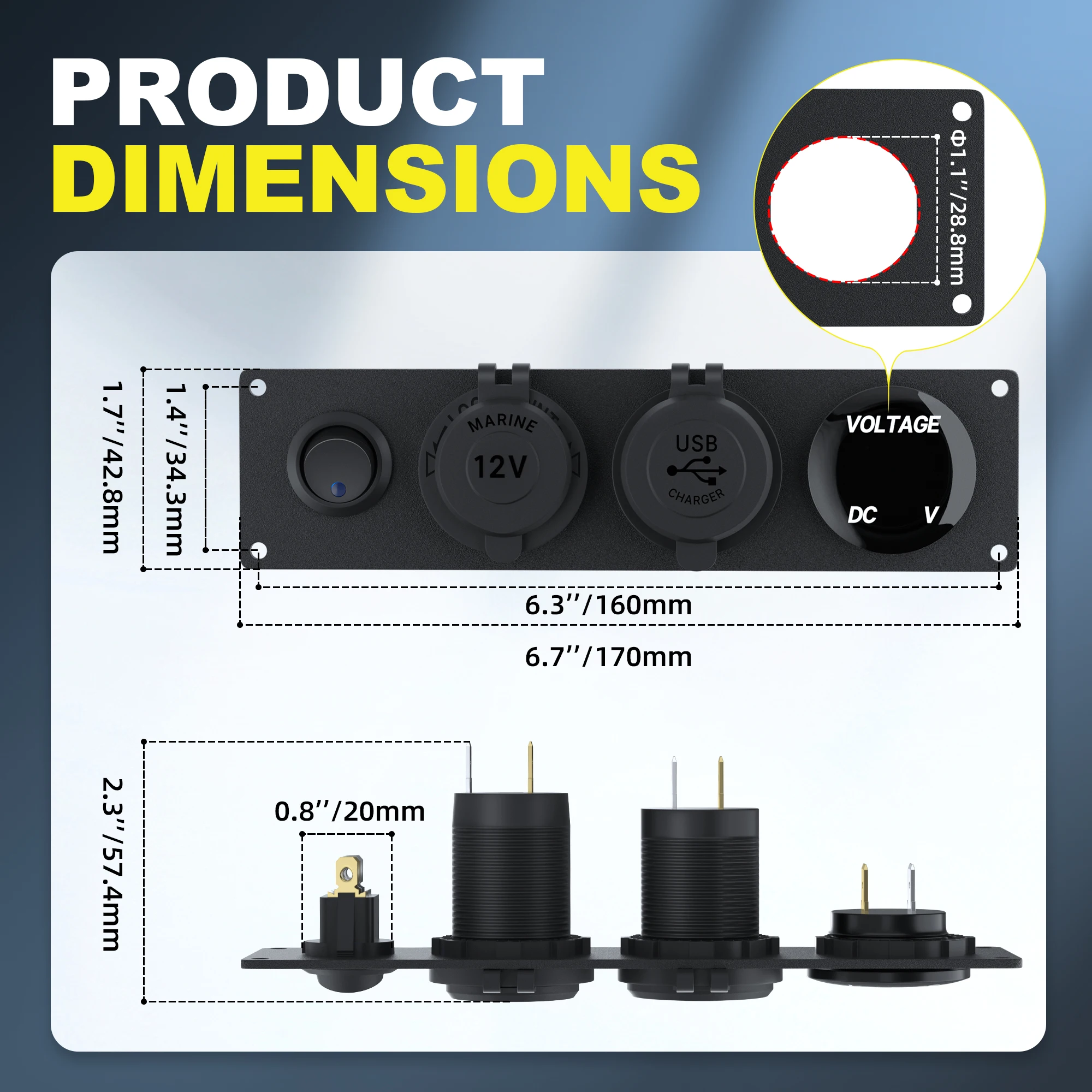 DaierTek 4 in 1 ON/OFF Charger Socket Panel Dual USB Socket Power Outlet & LED Voltmeter &Cigarette Lighter Socket& LED Switch