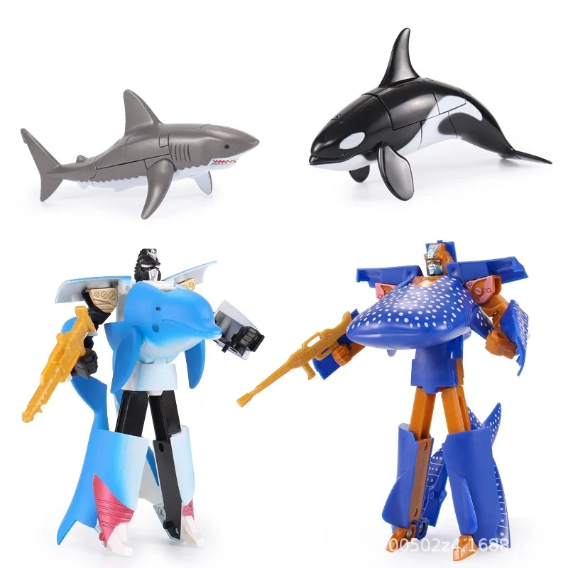 Zhanqibing Shark Orca Dolphin Transformant Figurine de robot avec articulations mobiles