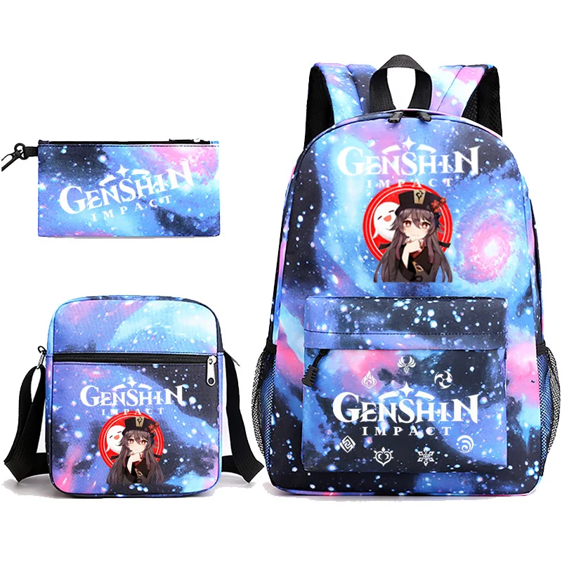 Trendy Popular Genshin Impact Print 3pcs/Set Student School Bags Laptop Daypack Backpack Inclined shoulder bag Pencil Case