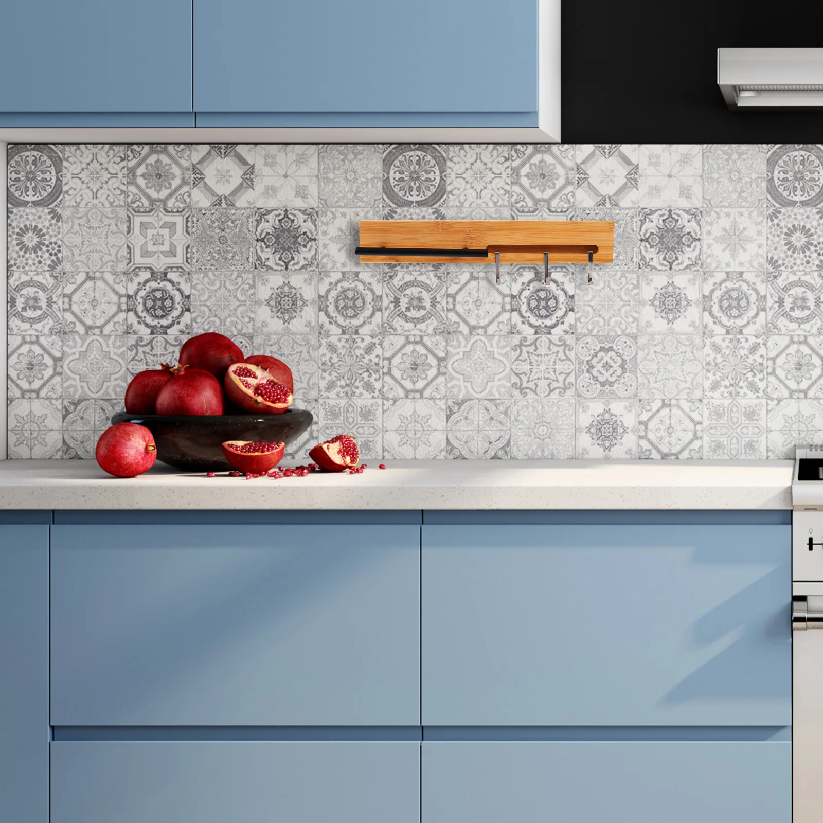 

Kitchen Wall Cutter Rack Wooden Stainless Steel Hanging Storage No Drill Installation Utensil Holder for Kitchen Organization