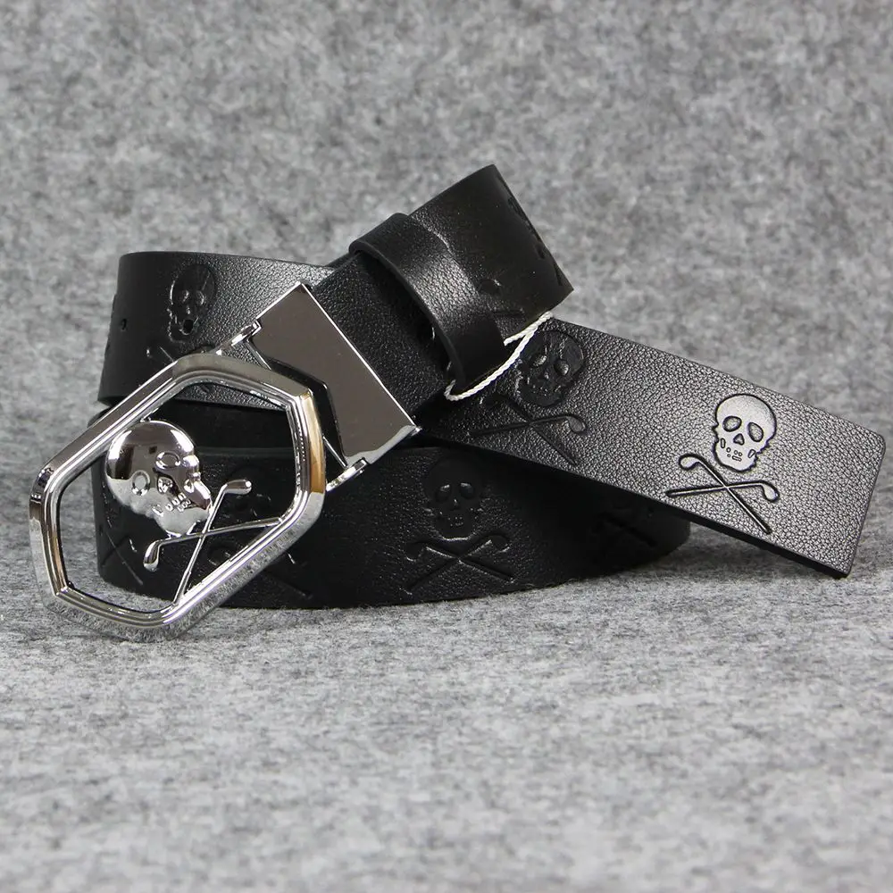 حزام جولف نسائي، حزام جلدي مريح بنمط جمجمة عصري، مناسب للسيدات