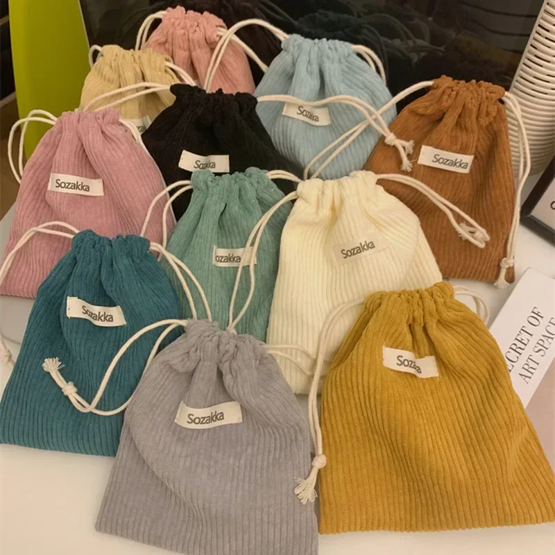 Handbags Woman Jewelry Lipstick Cosmetic Tote Rope Bags Storag Pouch String Bag Cute Corduroy Small Coin Purse Drawstring Bag