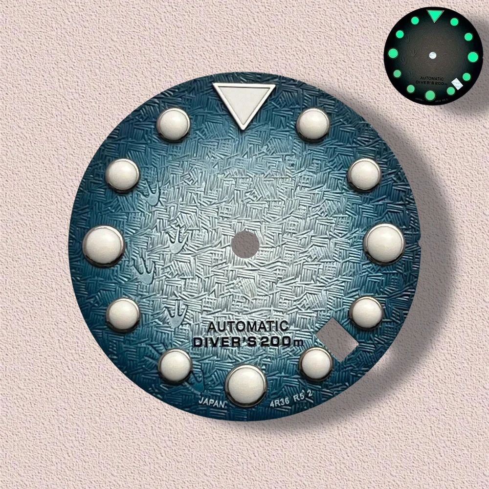 Alta qualidade 28.5mm logotipo s nh35 dial 3d pegadas dial caber movimento nh35 c3 verde luminoso skx007/sub dial nh35 acessórios