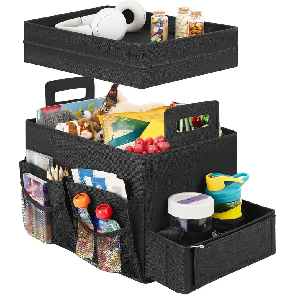 

Большой черный органайзер для автомобиля с крышкой и отделением для хранения на спинке сиденья, 1 шт.