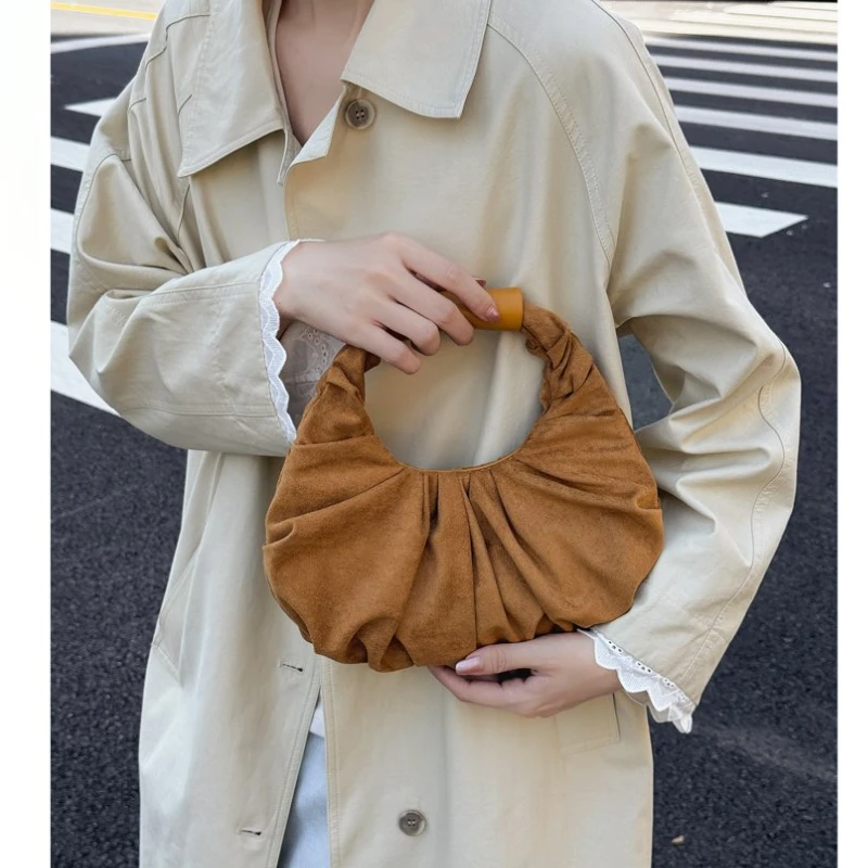 2026 High Quality Velvet Top-Handle Bag Solid Ruched Design Sense Purse Light Luxury Versatile Women's Clutch Bag Bolso Mano