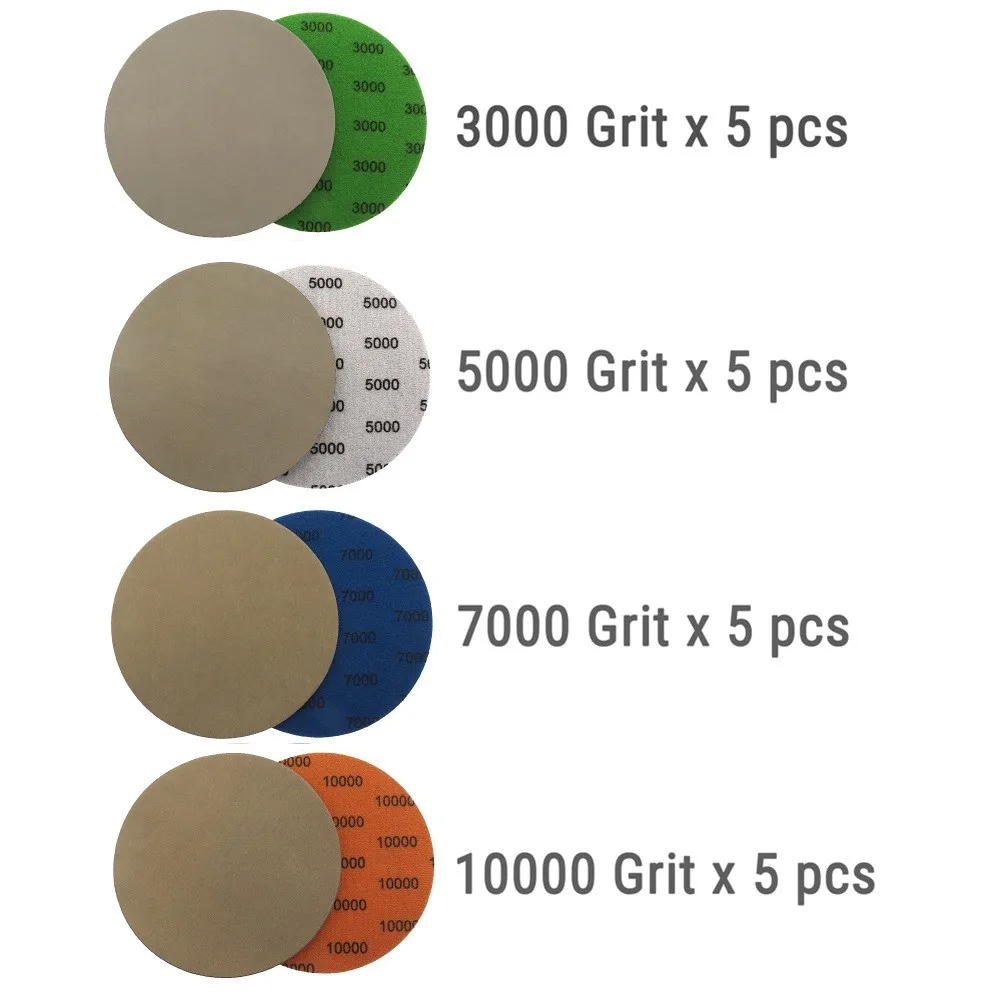 20pcs  And  5 Inch 3000 5000 7000 10000 Grit Sand Paper Sanding Discs Sandpaper Loop Hook Wet Dry Waterproof Sanding