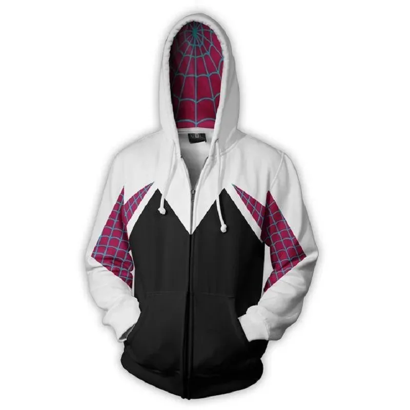 Spider Gwen Stacy Costume for Women Men 3D Print Style Zipper Jacket Adult Halloween Cosplay Outfits Pullover Hooded Sweatshirt