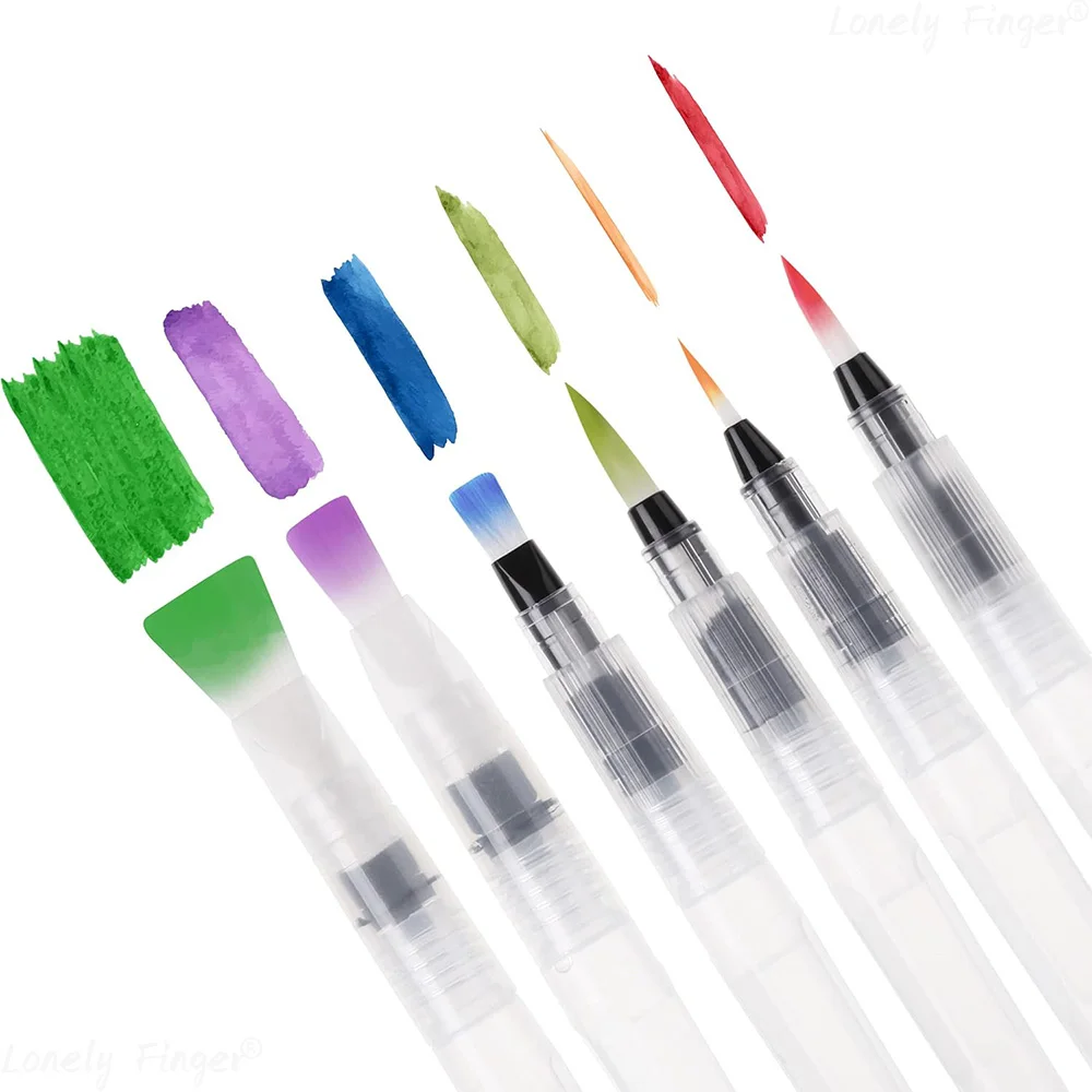 6-Piece Set Water Brush Pen,Medium & Broad Tips, Refillable Self-Moistening Brushes for Painting & Lettering