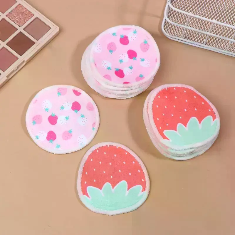 個メイクアップファッション高品質 10 リムーバーパッド洗える二層イチゴプリントクリーニングコットン再利用可能なフェイシャルメイクアップ