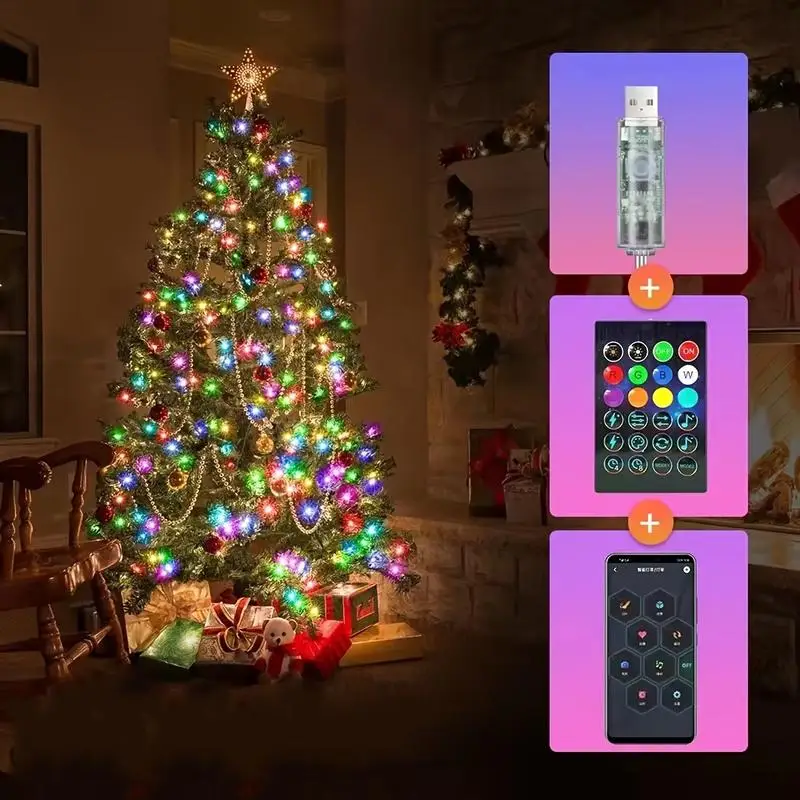

Умная светодиодная строка, управление через приложение Bluetooth, RGBIC, гирлянды, водонепроницаемые USB-музыка, цветной свет мечты, украшение для вечеринки, комнаты