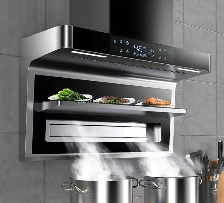 42 ㎡ /min Eletrodoméstico Cozinha Exaustor Onda Indução Montado na Parede em forma de 7 Lado Superior Exaustores de Gama de Sucção Dupla