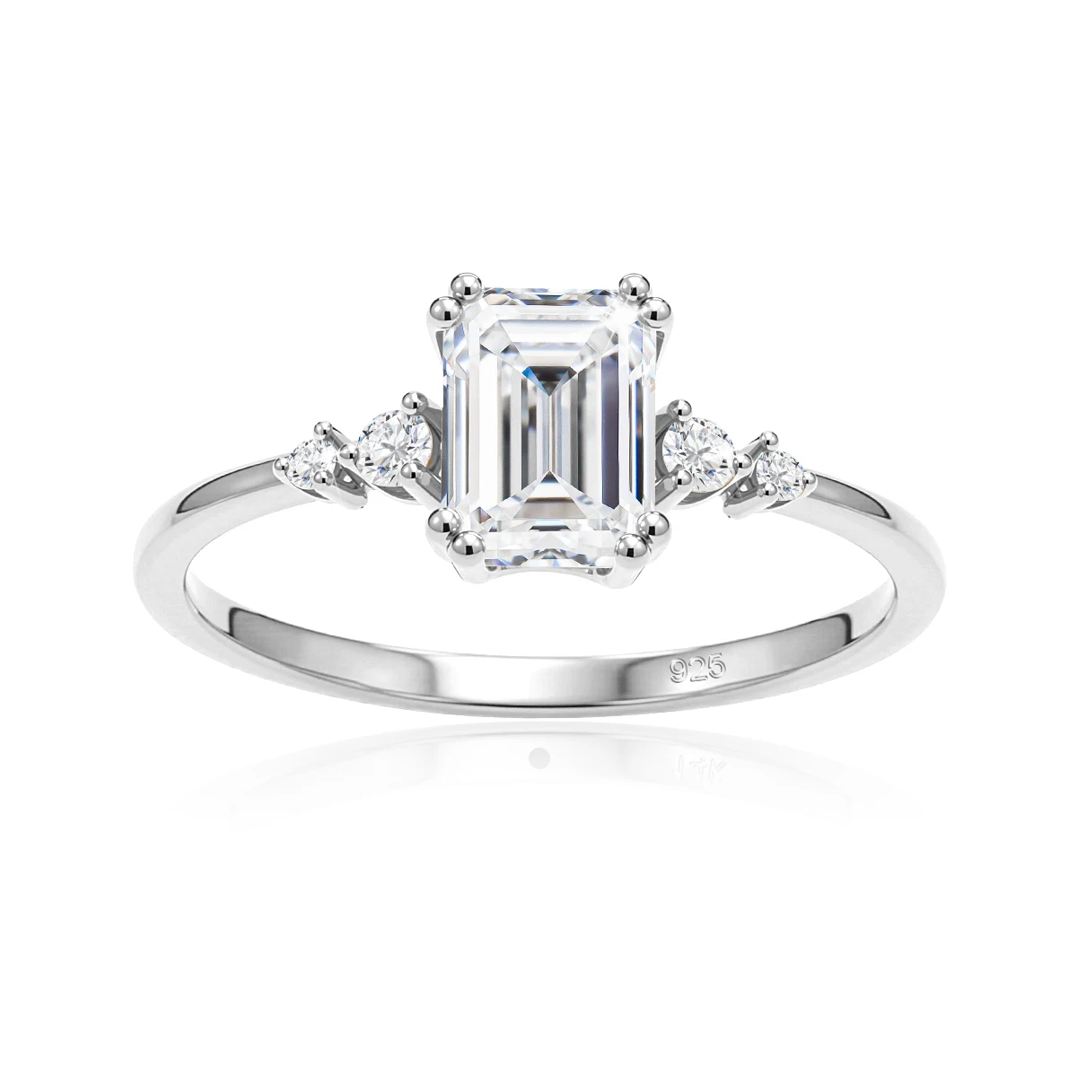 Reine 925 Sterling Silber Klassische Smaragdschliff Moissanit-Ringe für Frauen Fünf-Stein Hochzeits-Verlobungsring Edle Schmuckstücke – Detail 8