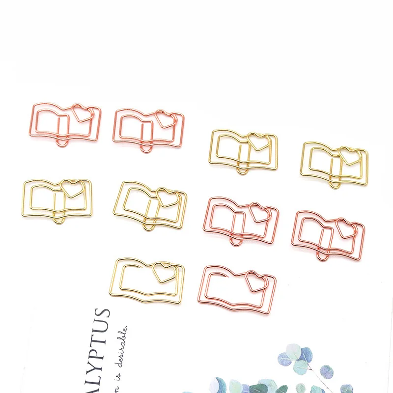 20 шт., креативная закладка в форме сердца, скрепка для бумаг в виде золотой розы, золотистого, милый металлический маркер для страниц с вырезом в форме сердца, идеально подходит для студентов