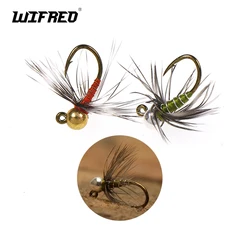 WIFREO 6pcs Weighted Bead Head Jig Nymph Fly Grizzly Hackle Olive Euro Nymph Fast Sinking Barbed Wet Fly Trout Fishing Lures