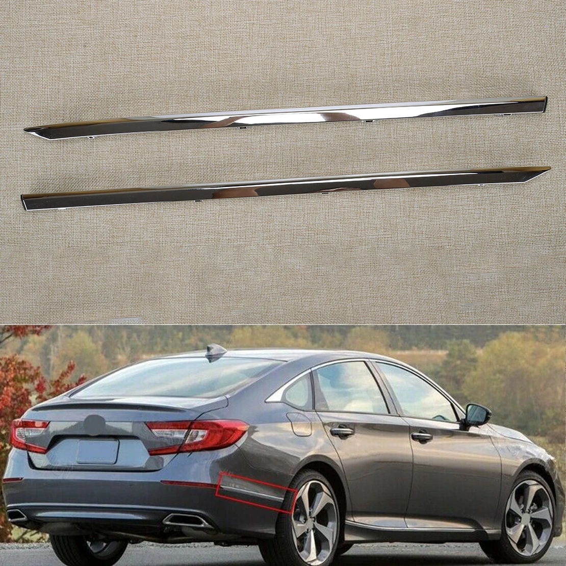 

1 Pair Chrome Style Plastic Car Rear Bumper Body Side Molding Trim Strip HO1146102 Fit for Honda Accord 2018 2019 2020 HO1147102