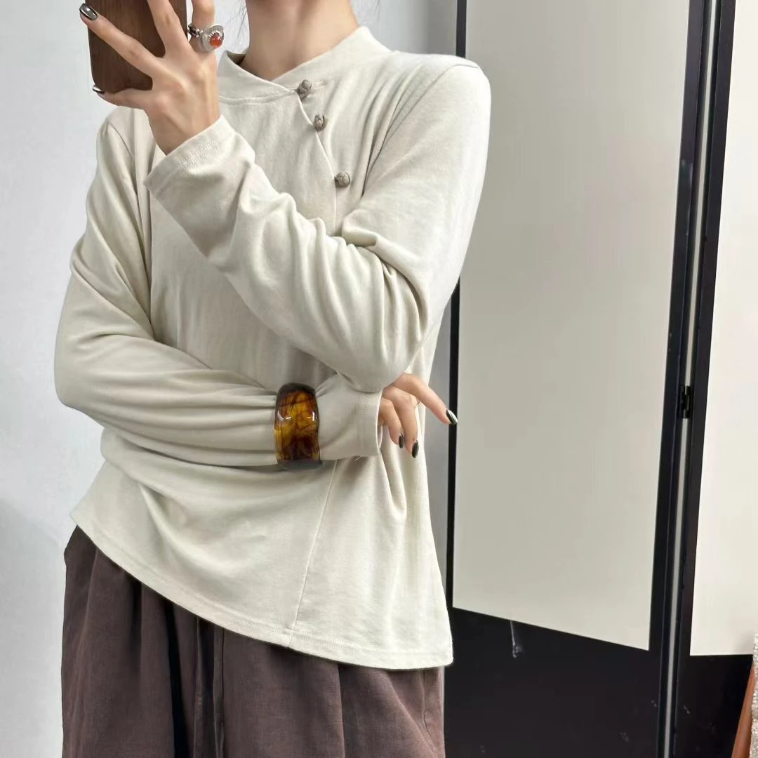 

Женский винтажный вязаный топ свободного кроя из хлопка с круглым вырезом, осень 2025