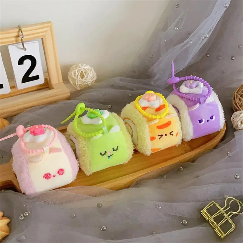 かわいいクリエイティブなスイスロールケーキぬいぐるみおもちゃデザートキーホルダーバッグペンダントバックパック吊り飾りキーリング女の子の誕生日プレゼント