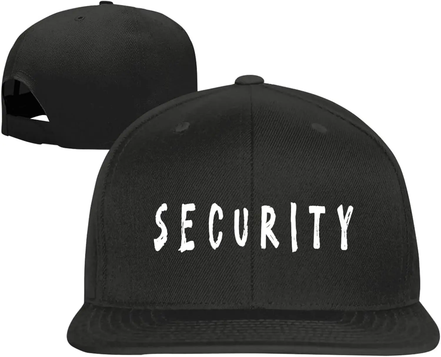 Security Baseball Cap, Men Solid Flat Bill Adjustable Snapback Hats Unisex Gorras Planas Black