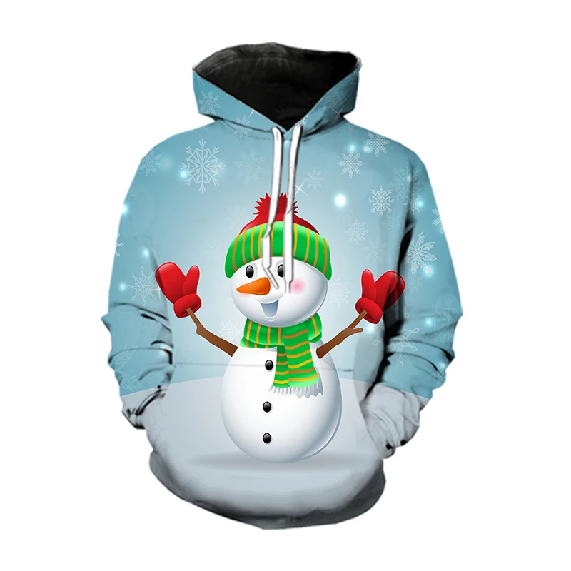 

2023 spring and autumn Santa Claus hoodie cross-border snowman loose 3D printed Christmas hoodie DIY with pictures