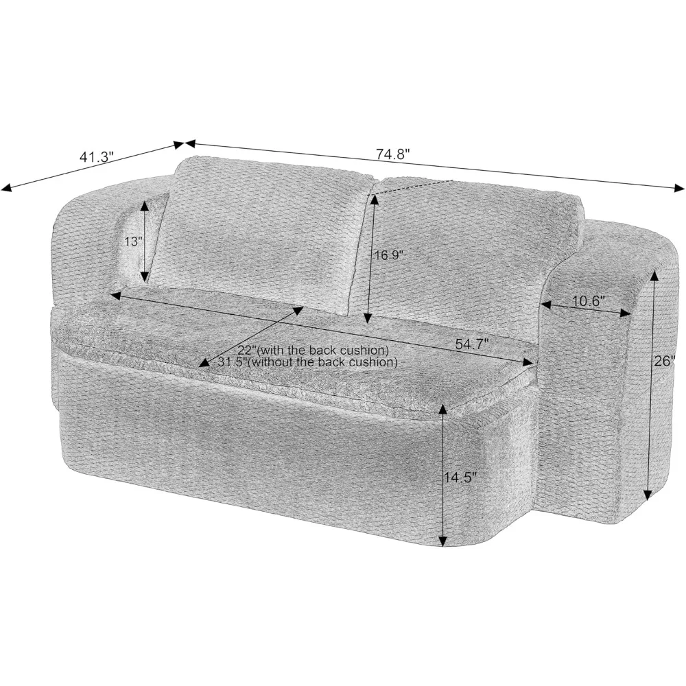 Convertible Sofa Bed with Cushioned Seat, Plush Folding Sleeper Couch, Thick Backrest, Versatile 74.8-Inch Furniture for Comfort