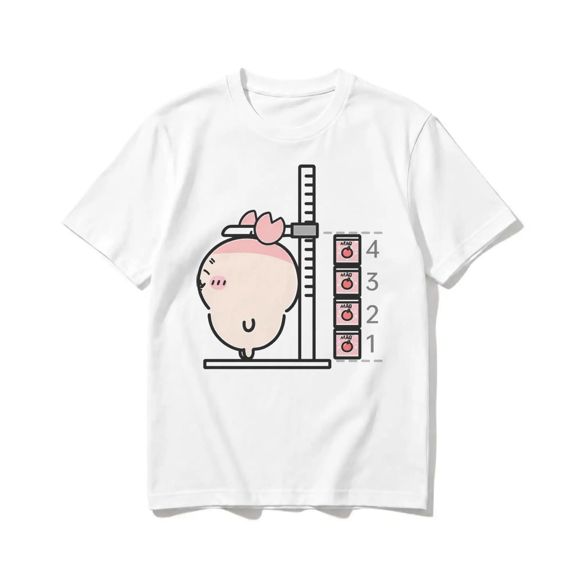Kawaii Chiikawaii Kurimanju Funny Height Chart Cartoon T-Shirt Men Women 100% Cotton Tees O Neck T Shirts Birthday Gift Clothing