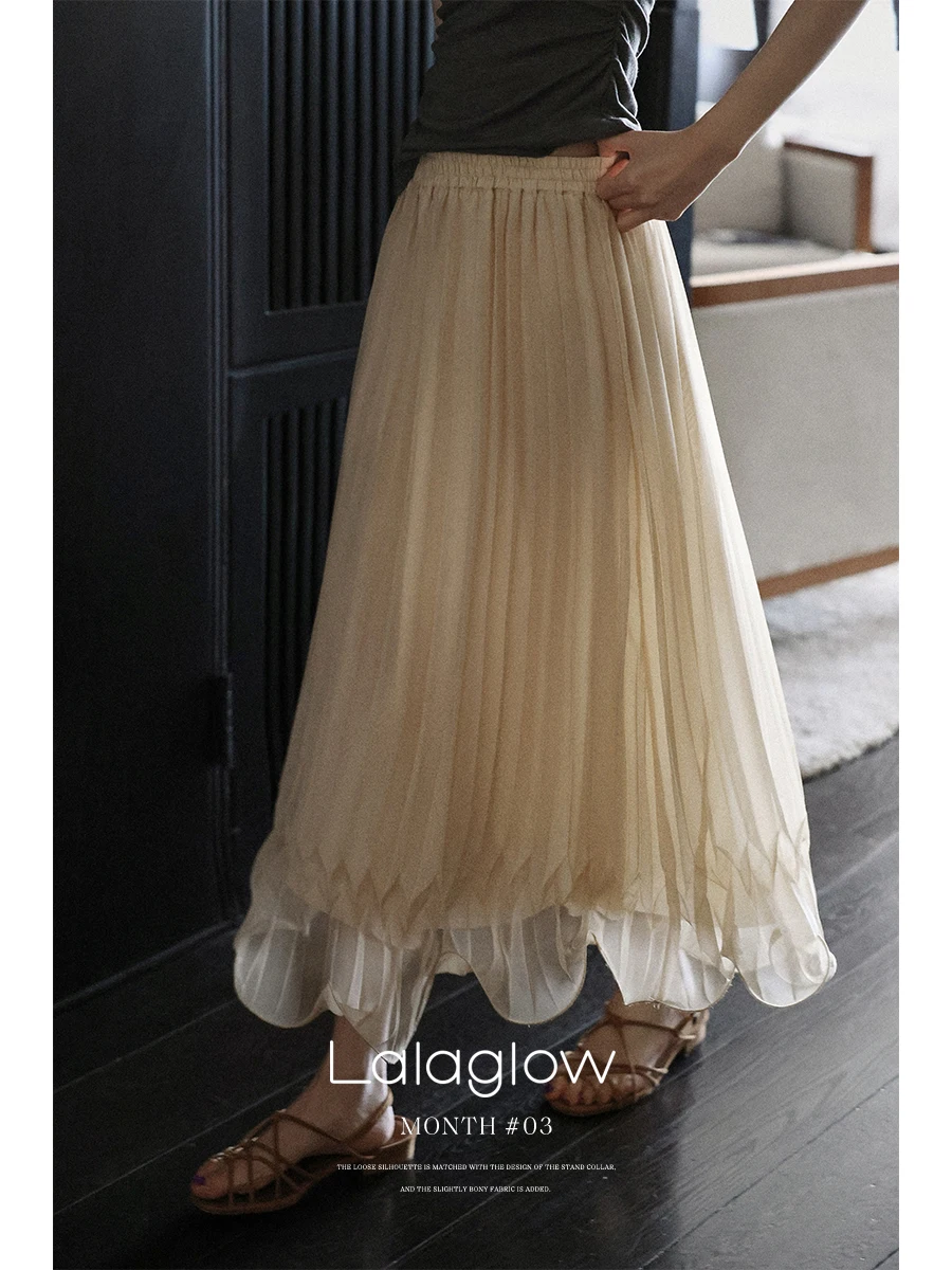 

Юбка-полусолнце Lalaglow Gentle Wind с эффектом «рыбья кость», А-силуэт, из полиэстера, с драпировкой, женская, со средней талией