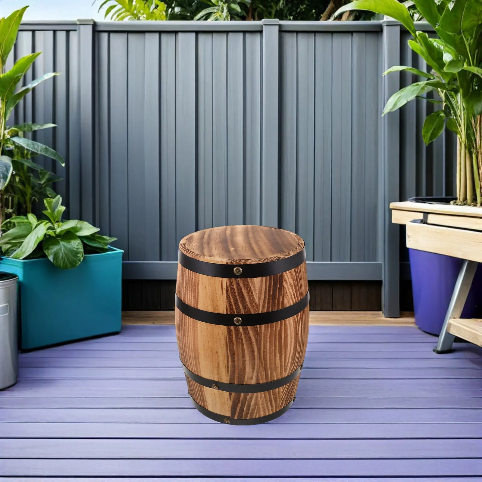 Vintage Solid Wood Barrel Stool Rustic Wine Barrel Chair Decorative Garden Stool Side Table Patio Kitchen Counter Farmhouse