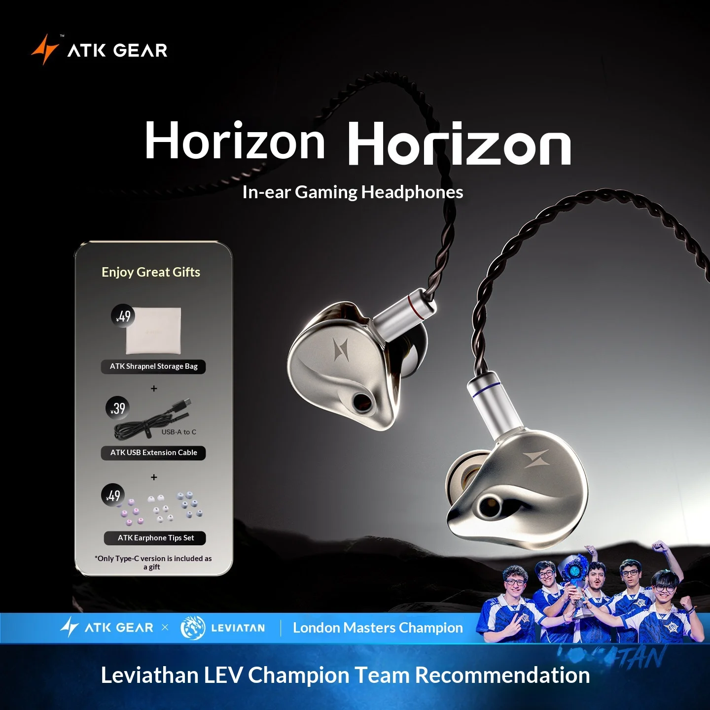 Fone de ouvido intra-auricular com fio ATK Horizon para jogos, com qualidade de som HIFI e microfone para jogos de E-Sports.